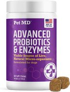 Pet MD Probióticos y Enzimas para Perros - Masticables de Salud Intestinal con Prebióticos - 60 unidades
