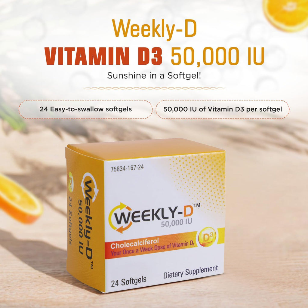Nivagen Weekly-D Vitamina D3 50.000 UI (Colecalciferol) – 24 Cápsulas Blandas – Dosis Semanal