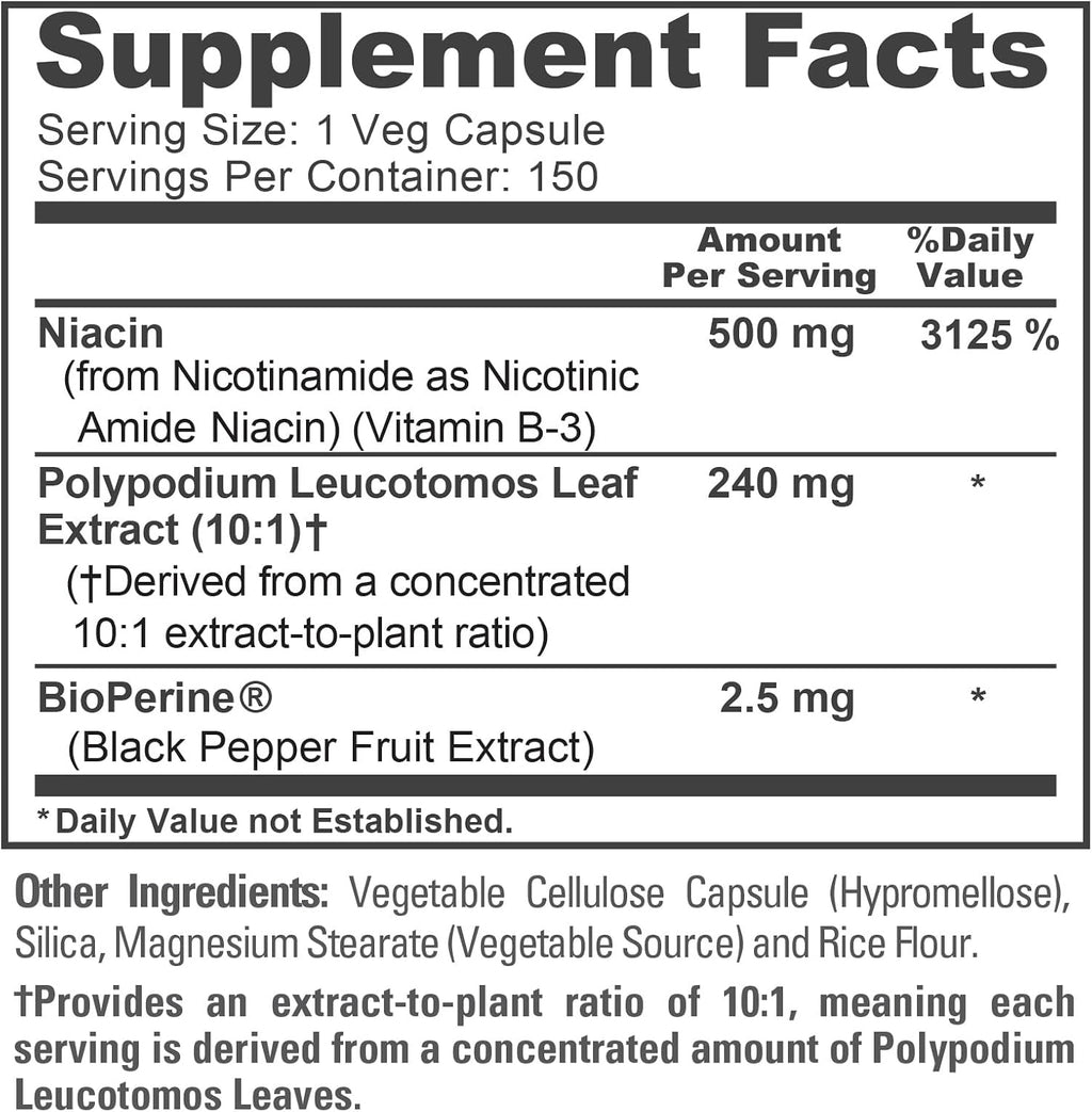 NusaPure Polypodium Nicotinamide 240 mg - 150 Cápsulas Veganas (Sin OGM, Sin Soja)