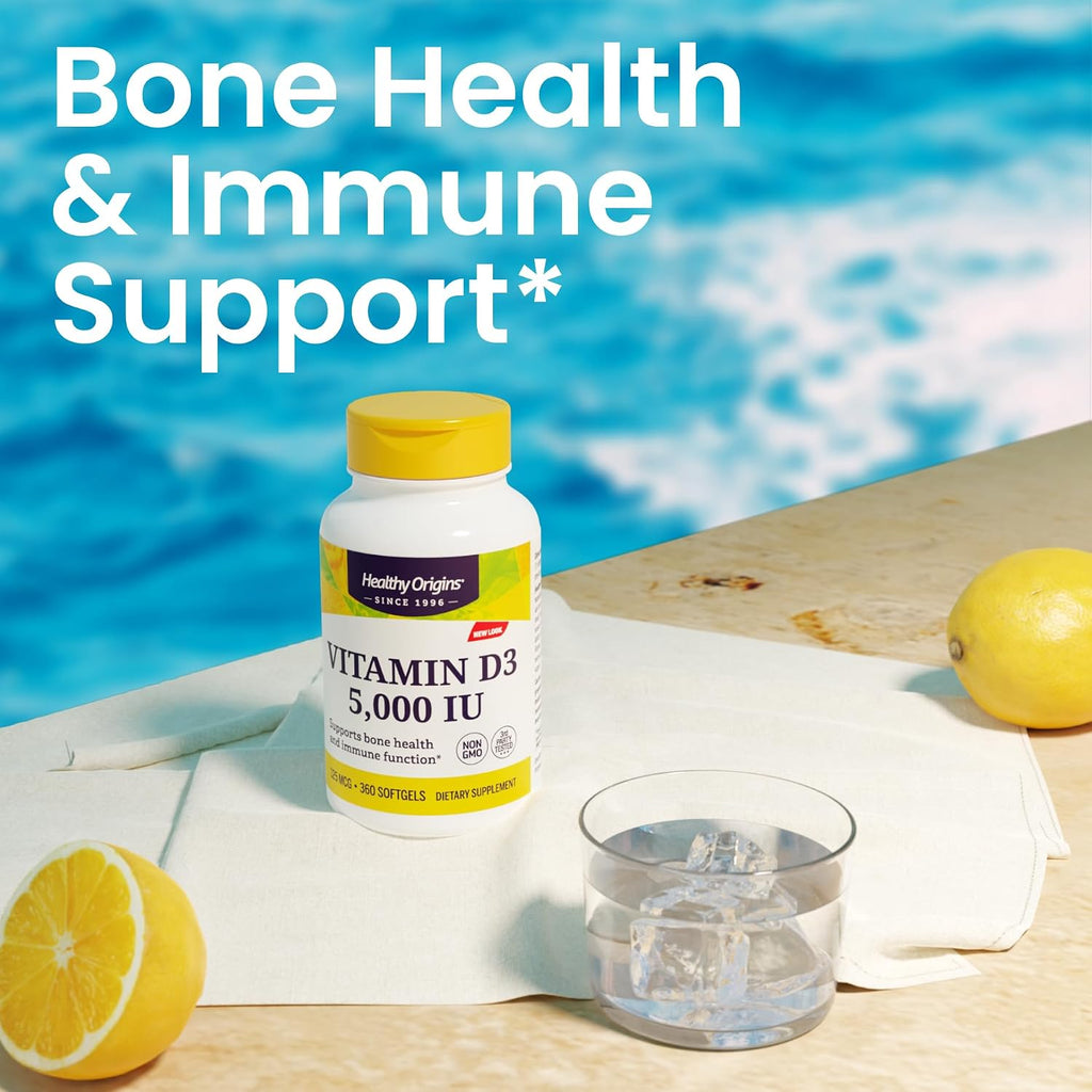 Healthy Origins Vitamina D3 5000 UI (Lanolina) - 360 Cápsulas Blandas