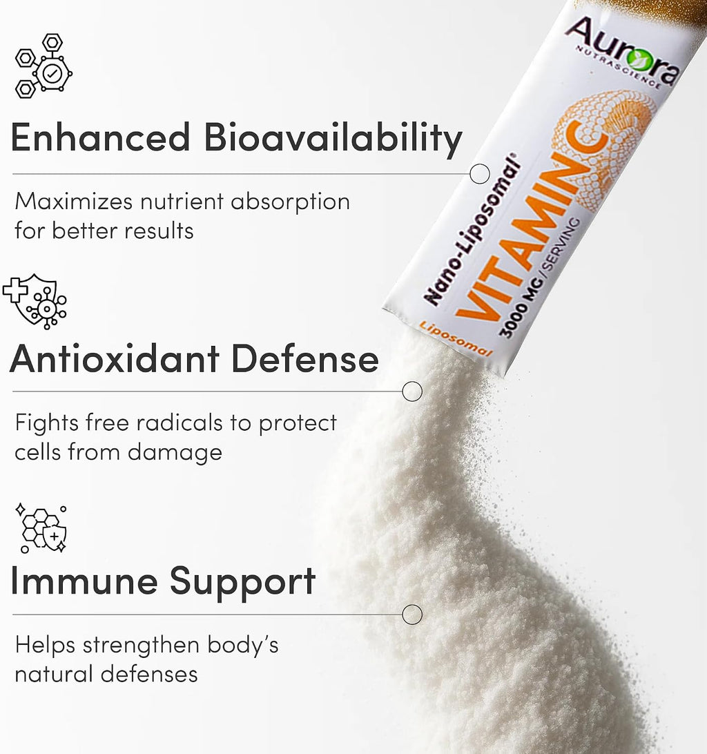 Aurora Nutrascience Nano-Pack Vitamina C Liposomal 3000 mg – 30 Sobres, Naranja