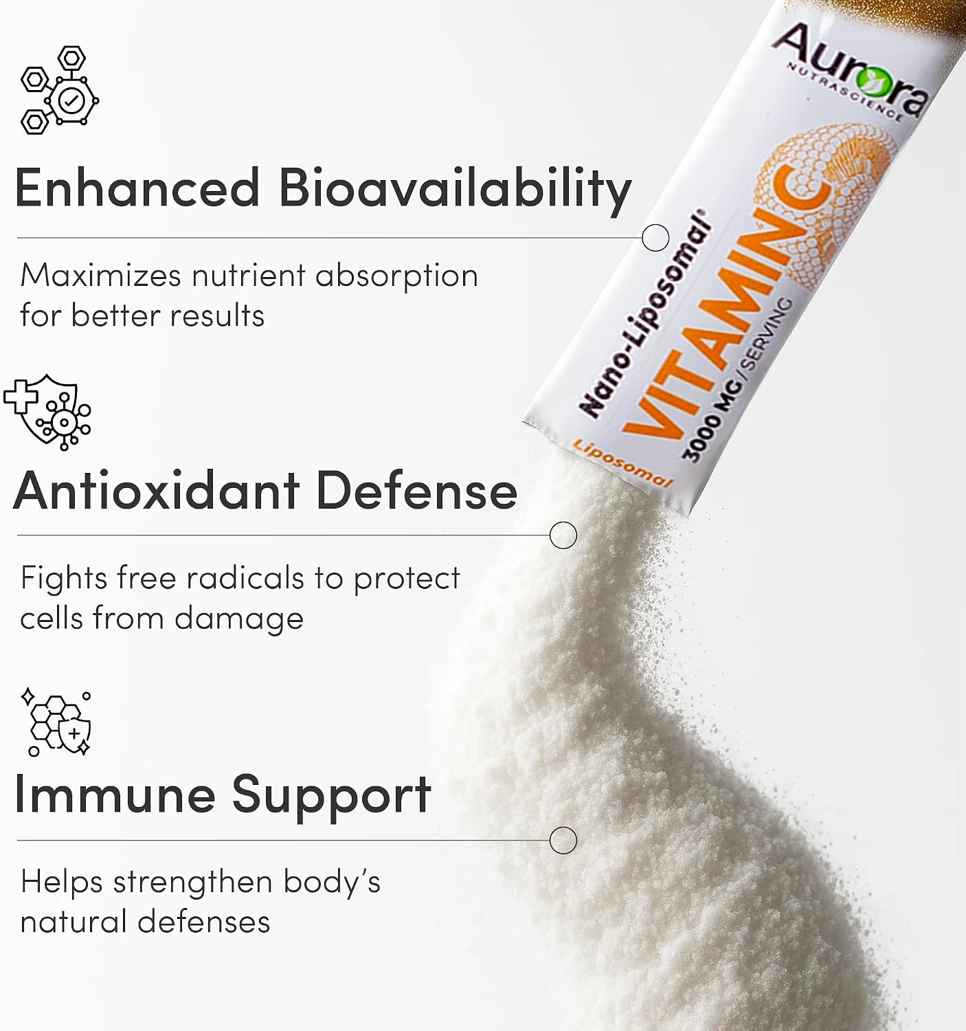 Aurora Nutrascience Nano-Pack Vitamina C Liposomal 3000 mg – 30 Sobres, Naranja