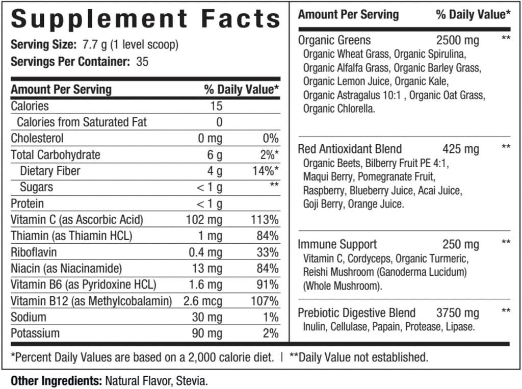 ES FIT Super Greens Powder - Mezcla de Superalimentos Rojos y Verdes con Antioxidantes, Vitaminas B, Ingredientes Orgánicos y Enzimas Digestivas
