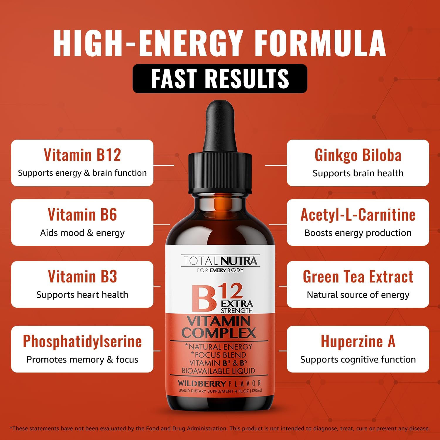 Total Nutra Extra Strength Liquid B12 Vitamin Drops - Complejo B Líquido con B12, B6, B3 - 118 ml
