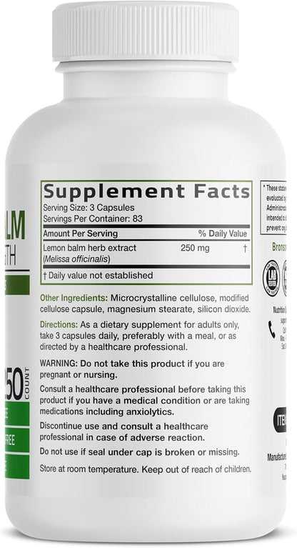 Bronson Melisa Lemon Balm Extra Fuerte, 250 Cápsulas Vegetales – Image 2