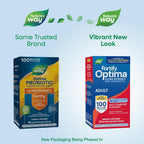 Nature's Way Fortify Optima Probiótico para Adultos, 100 Mil Millones de Cultivos Vivos, 16 Cepas, Prebiótico Vegetal, 30 Cápsulas