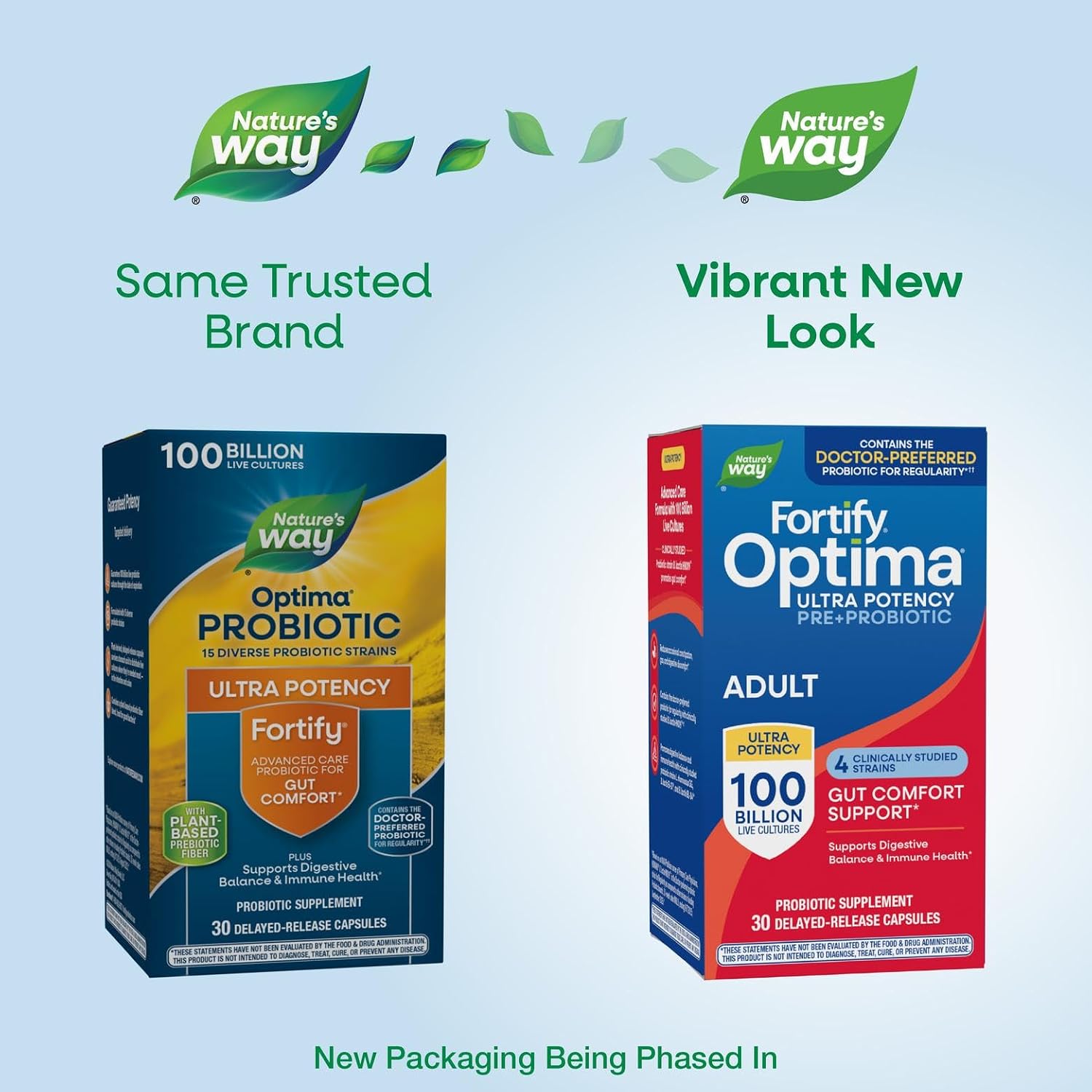 Nature's Way Fortify Optima Probiótico para Adultos, 100 Mil Millones de Cultivos Vivos, 16 Cepas, Prebiótico Vegetal, 30 Cápsulas