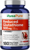 Reduced Glutathione 500mg 180 Veggie Capsules (Vegan, Non-GMO) - NusaPure