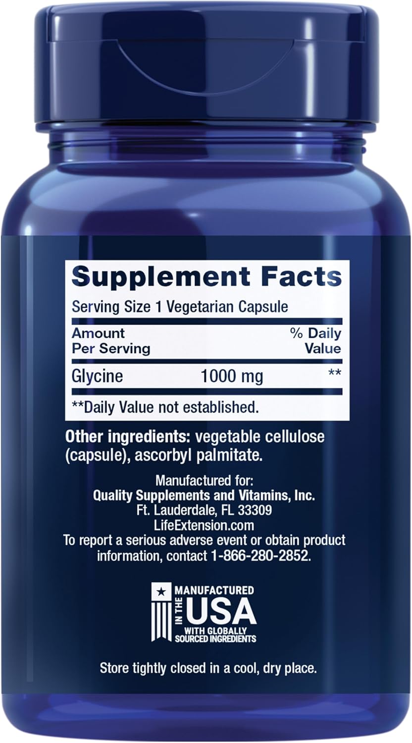 Life Extension Glycine 1000 mg, 100 Capsules - Amino Acid for Sleep