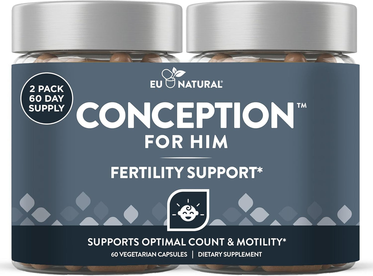 Eu Natural Conception for Him - Suplemento de Fertilidad Masculina con Ashwagandha, Folato y Zinc - Apoyo para el Recuento, – Image 1