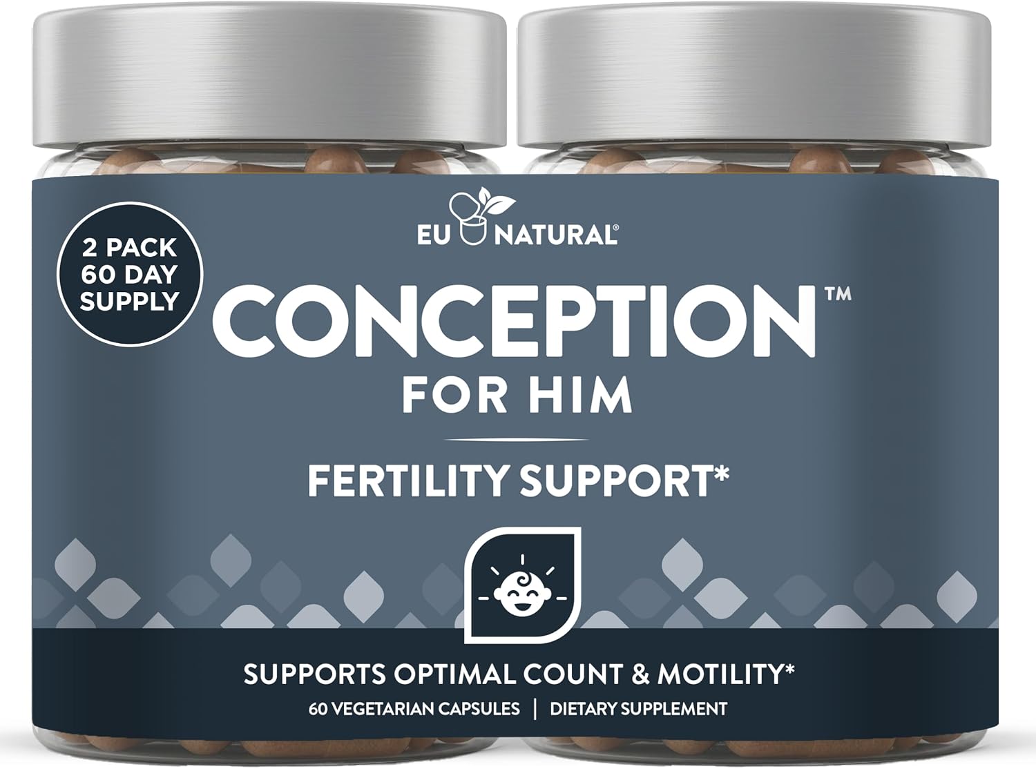Eu Natural Conception for Him - Suplemento de Fertilidad Masculina con Ashwagandha, Folato y Zinc - Apoyo para el Recuento, Motilidad y Fuerza Espermática - 120 Cápsulas Vegetales