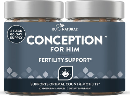 Eu Natural Conception for Him - Suplemento de Fertilidad Masculina con Ashwagandha, Folato y Zinc - Apoyo para el Recuento, – Image 1