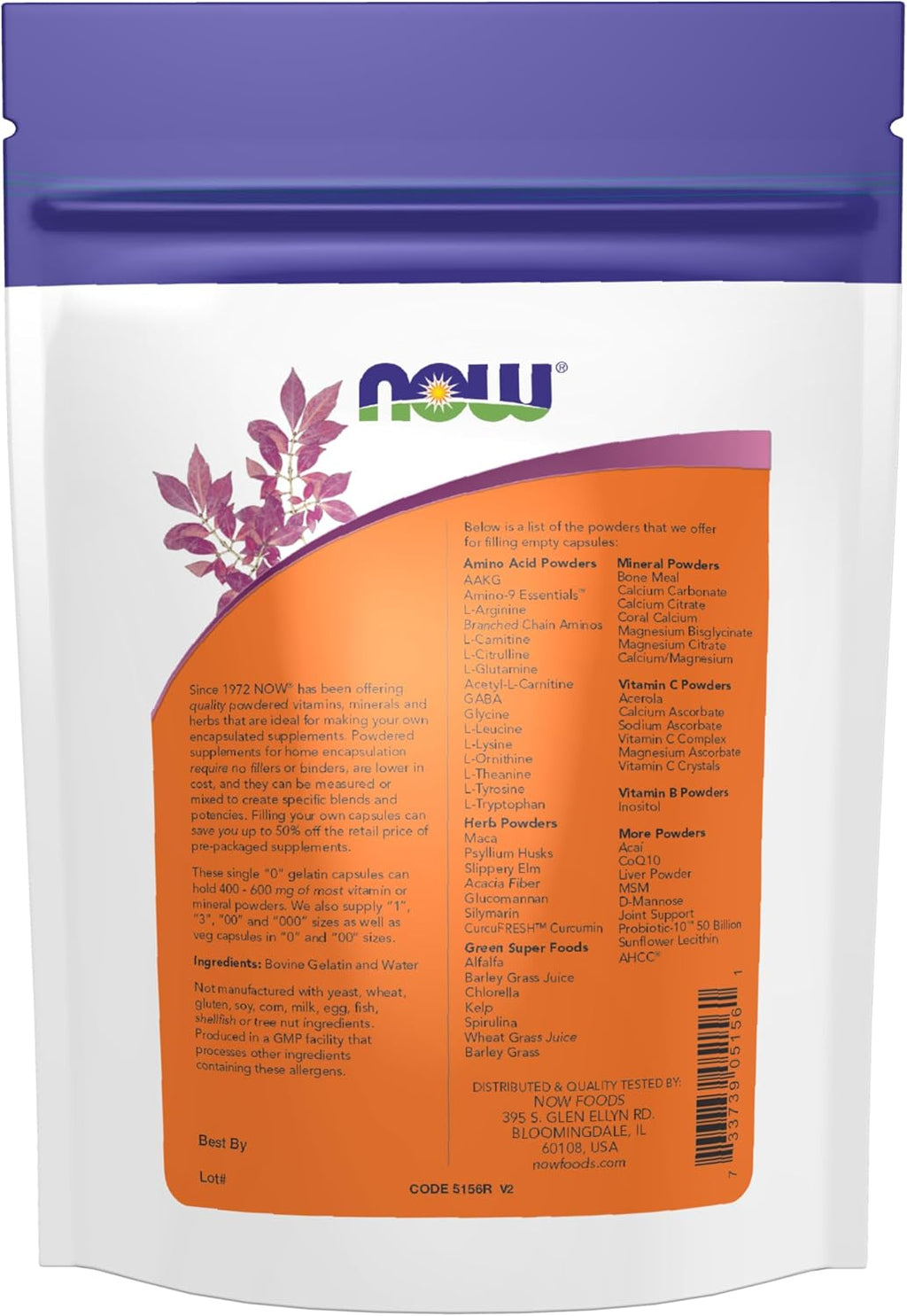 NOW Foods Cápsulas Vegetarianas Vacías, Doble "00", Llenado por Peso, Sin OGM, 250 Cápsulas Vegetales