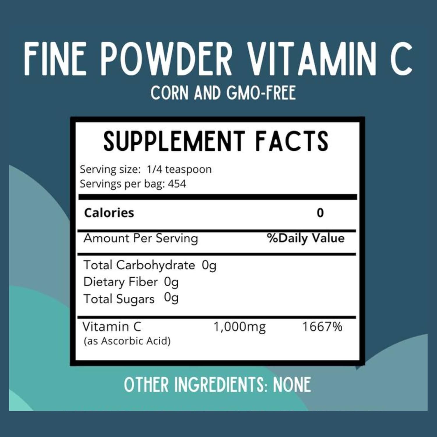 Fine Powder Vitamin C as Ascorbic Acid | Pure, Sugar, & GMO-Free | 1000 mg Vitamin C per Serving | 454 Servings per Bag