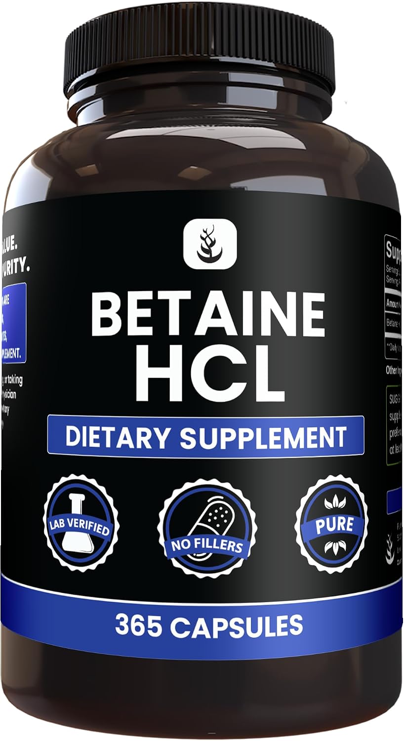 PURE ORIGINAL INGREDIENTS Betaine HCL, 100 Cápsulas - Puro, Sin Aditivos