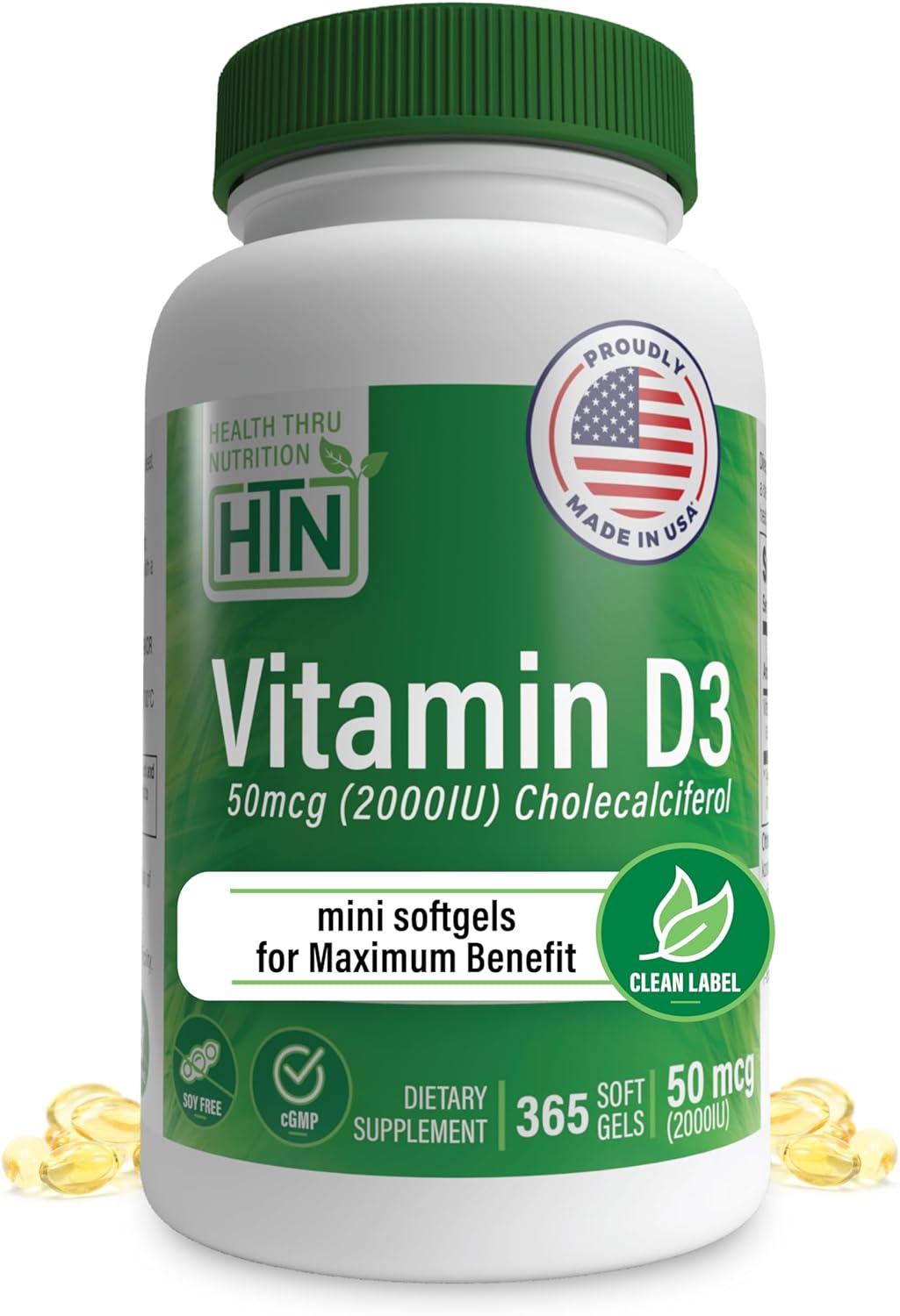 Health Thru Nutrition Vitamina D3 2000 IU 365 Cápsulas Blandas - Suministro para un Año