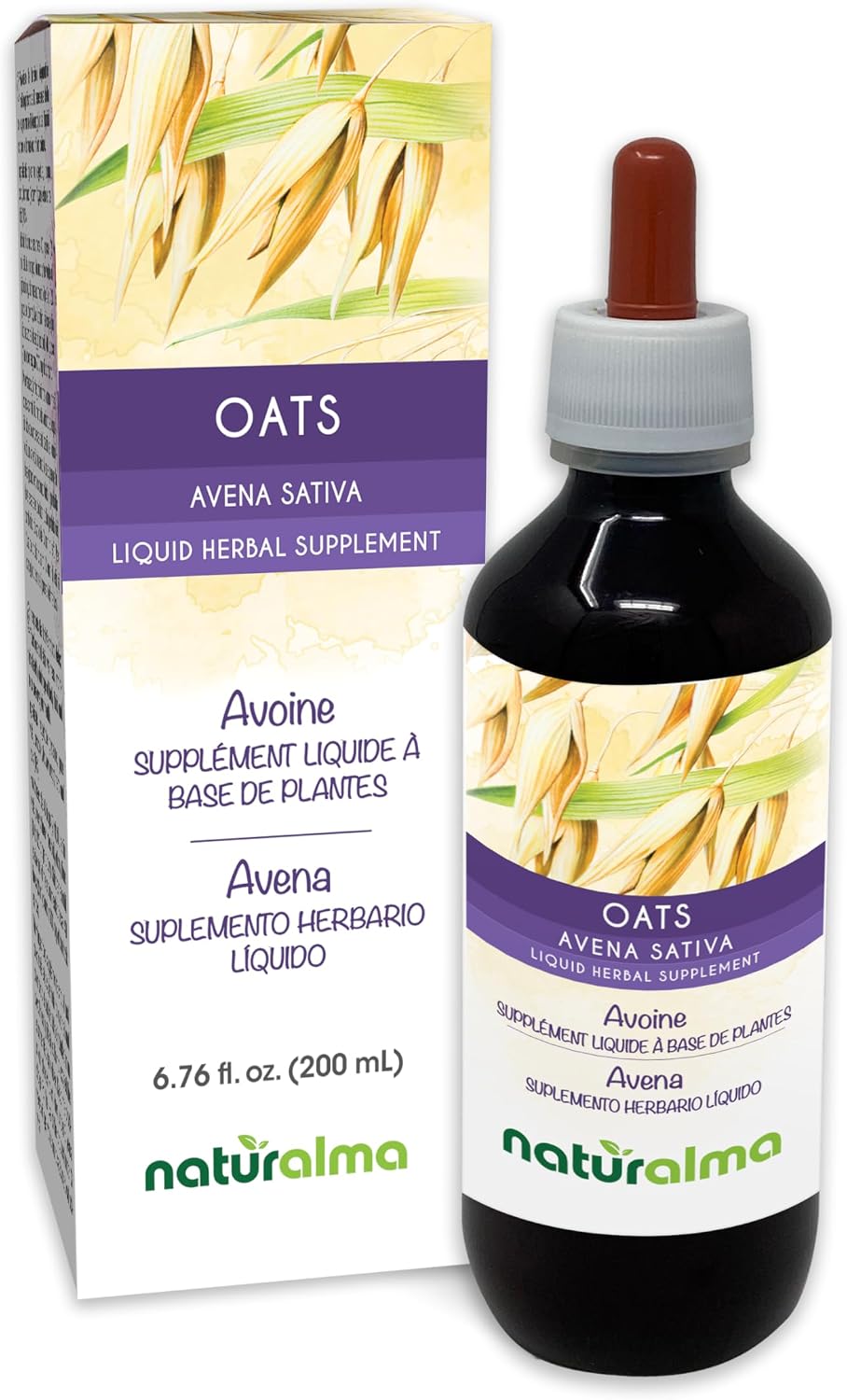 Naturalma Avena sativa (Avena) Tintura sin alcohol - 118 ml Extracto líquido en gotas - Complemento herbal - Vegano