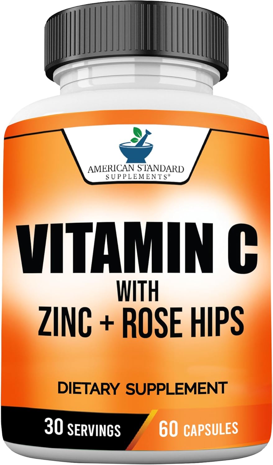 American Standard Supplements Vitamina C 2000mg con Zinc y Escaramujo - 120 Cápsulas