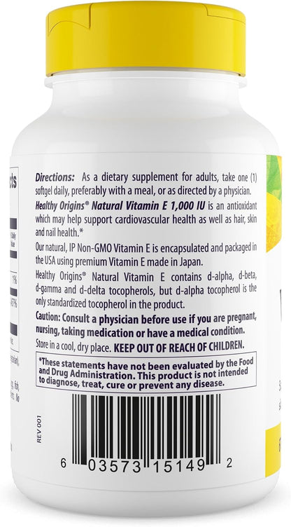 Healthy Origins Vitamina E, 1.000 UI – Forma: Prefiera la vitamina E natural (d-alfa-tocoferol) sobre la sintética. – Image 3