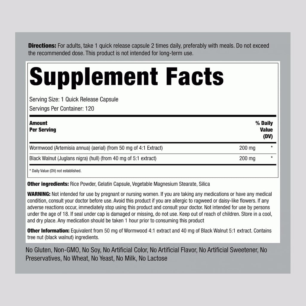 Piping Rock Wormwood & Black Walnut Capsules | 120 Capsules