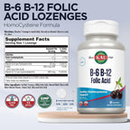 KAL Vitamina B-6 B-12 Ácido Fólico, 60 Pastillas - Metilcobalamina, Folato, Sin Gluten, Sabor Cereza Natural