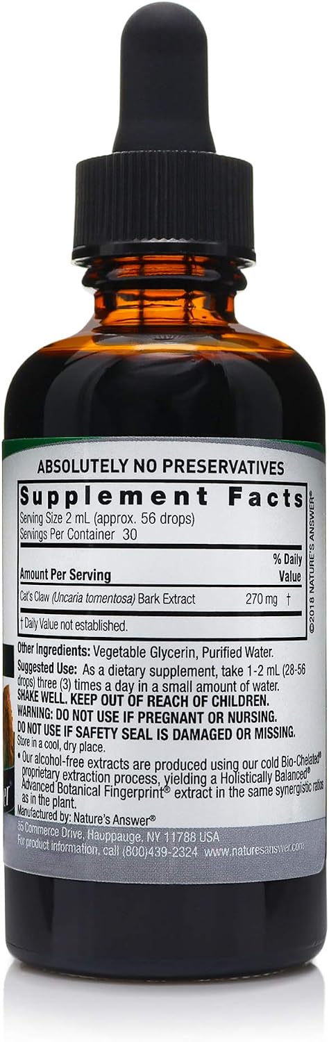 Nature's Answer Extracto de Uña de Gato (Corteza Interna) - Sin Alcohol, Vegano, Sin Gluten - 2 oz (Pack de 3)