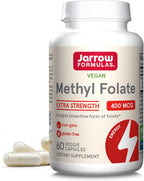 Jarrow Formulas Folato Metilado de Alta Potencia 400 mcg - Metilfolato Activo (5-MTHF), 60 Cápsulas Veganas