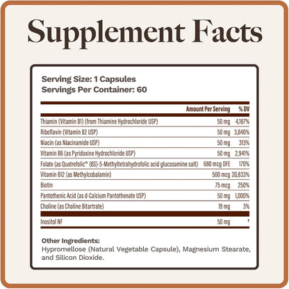 Utzy Naturals Complejo B | Vitaminas B Esenciales con Colina e Inositol | 60 Cápsulas – Image 2