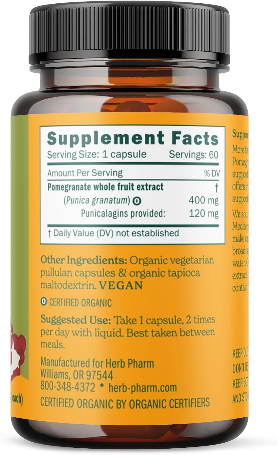Herb Pharm Cápsulas de Granada Ecológica - Apoyo Cardiovascular y Antioxidante - 60 Cápsulas Veganas