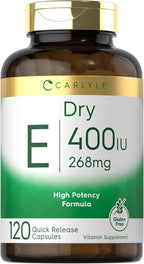 Carlyle Dry Vitamin E 400 UI | 120 Cápsulas | D-Alfa Tocoferilo | Fórmula de Alta Potencia | No-GMO y Sin Gluten
