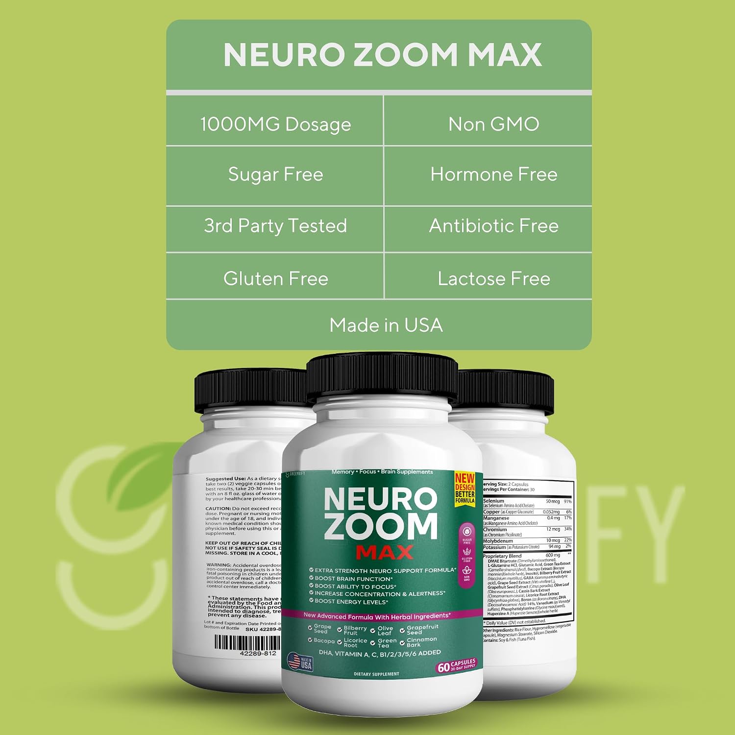 Neuro Zoom Max Extra Strength - Apoyo Cerebral con Ingredientes Herbales, 60 Cápsulas