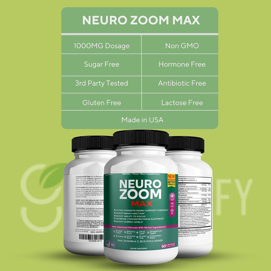 Neuro Zoom Max Extra Strength - Apoyo Cerebral con Ingredientes Herbales, 60 Cápsulas (2)
