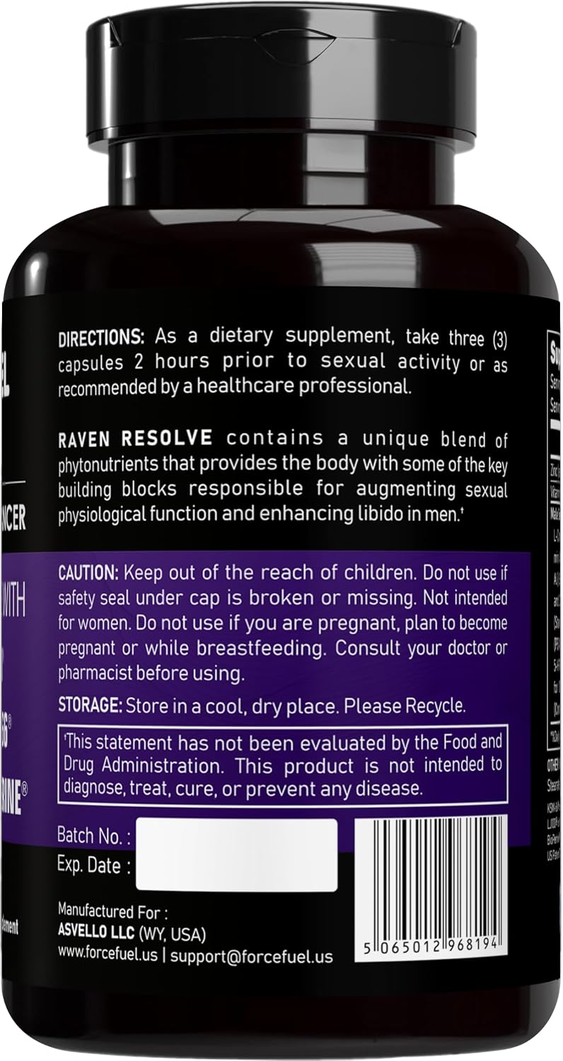 Pastillas para hombres – Dura más en la cama y aumenta la sensibilidad de la erección – Incluye LJ100 Tongkat Ali, KSM-66 Ashwagandha y Bioperine probados en laboratorio – 30 dosis para hombres de 20 a 60 años – Raven Resolve