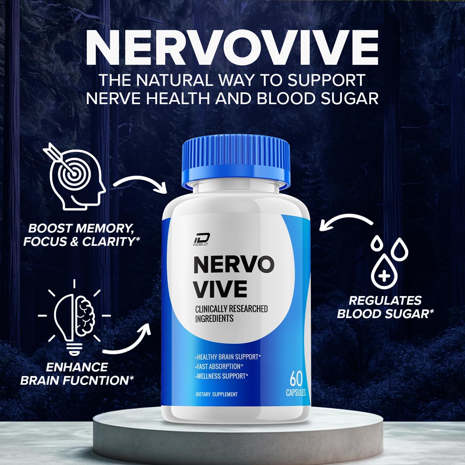 Nervo Vive Cápsulas para el Cerebro – NervoVive Fórmula Máxima Potencia Totalmente Natural para Memoria y Concentración, Apoyo Vive Nervo (Paquete de 2 – 120 Cápsulas)