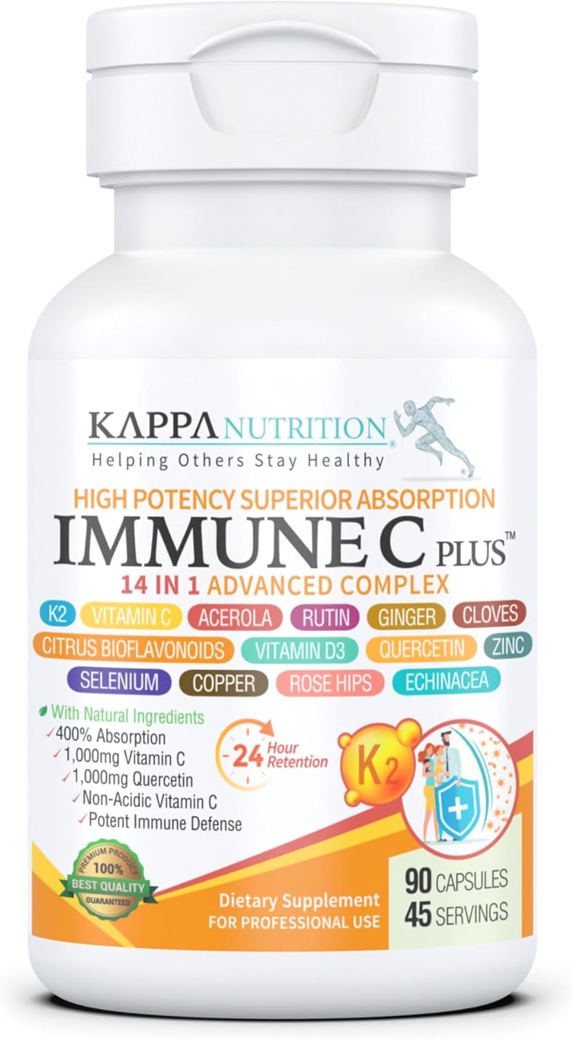 Kappa Nutrition Immune C Plus - Complejo de 14 ingredientes con Quercetina, Vitamina C, Zinc, Vitamina D3, Selenio, Cobre y más (90 cápsulas)