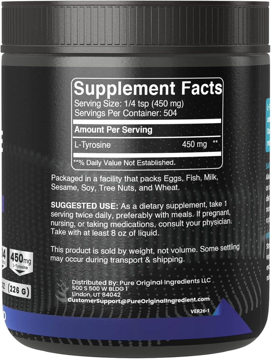PURE ORIGINAL INGREDIENTS L-Tyrosine en Polvo, 227 g (8 oz)