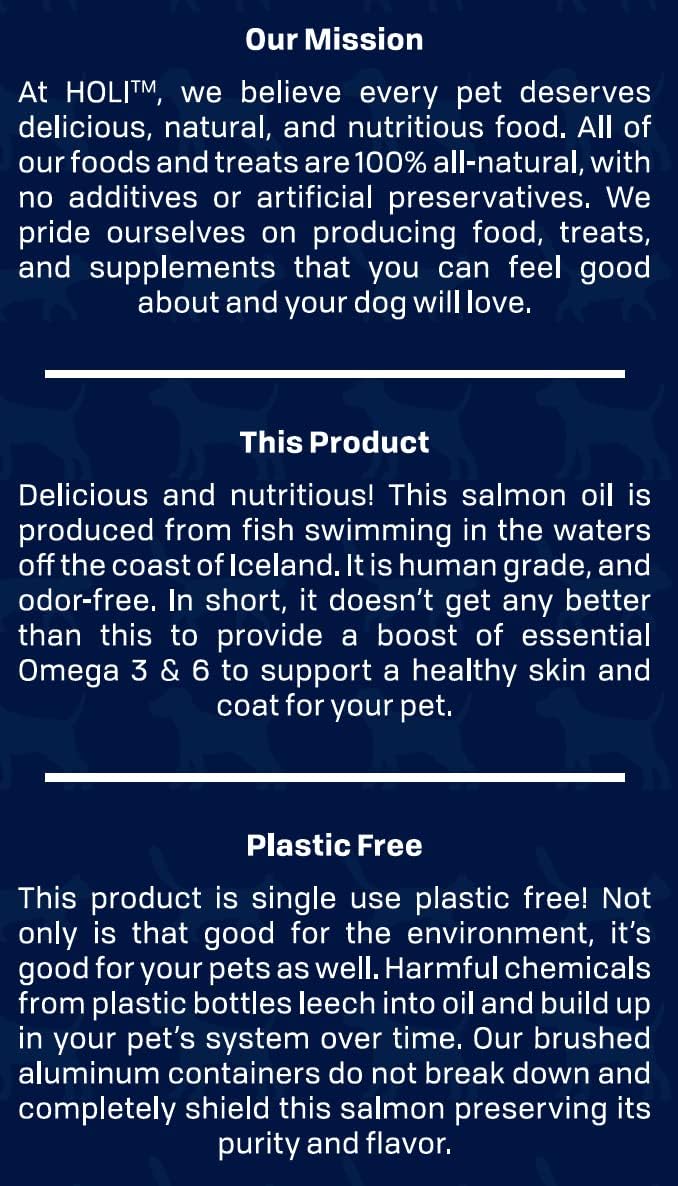 HOLI Aceite de Salmón para Perros y Gatos | Aceite de Pescado Islandés | Omega 3 EPA + DHA Apoya la Movilidad Articular, Salud Inmunológica y Cardíaca | Líquido