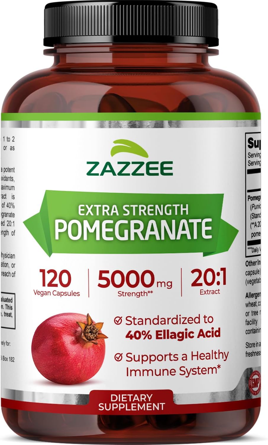 Zazzee Extracto de Granada Extra Fuerte 20:1, 40% Ácido Elágico, 120 Cápsulas Veganas