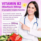 Gominolas de Vitamina B2 - Riboflavina 400 mg con Magnesio y CoQ10 - Sabor Fresa, 60 gominolas