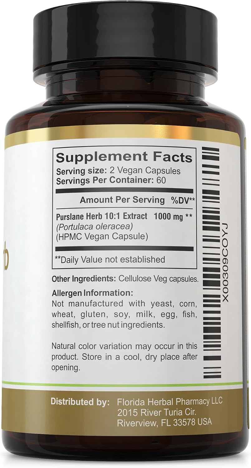 Florida Herbal Pharmacy - Extracto de Verdolaga (Purslane) en Cápsulas 10:1, 120 Cápsulas