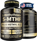 L-Metilfolato 15mg más Metil B12 - Complemento de Vitamina B9 Metilada (5-MTHF) para Salud Cerebral, Estado de Ánimo y Energía - Alta Absorción 12-en-1 - Probado por Terceros (120 Cápsulas Veganas)