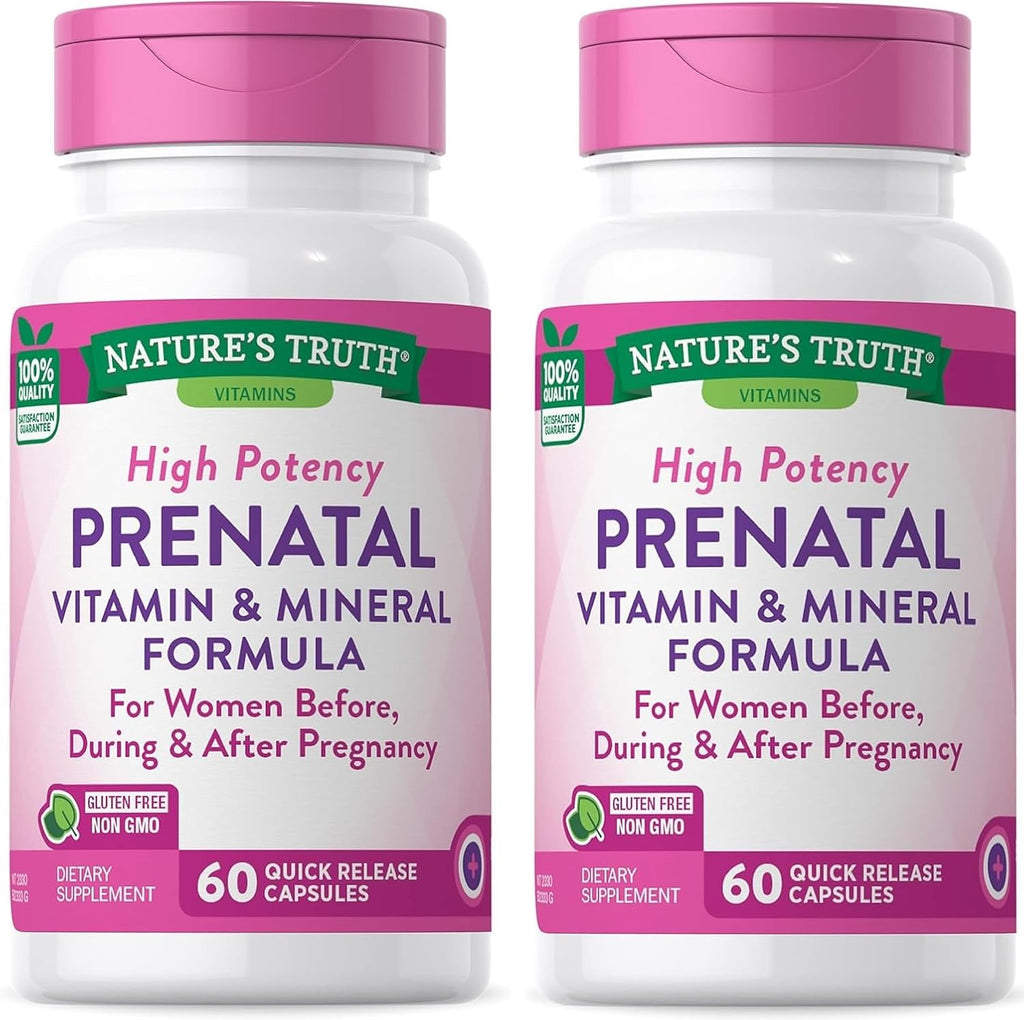 Vitaminas Prenatales con Ácido Fólico | 60 Cápsulas | Sin Gluten y No-GMO | Nature's Truth | Pack de 2
