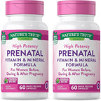 Vitaminas Prenatales con Ácido Fólico | 60 Cápsulas | Sin Gluten y No-GMO | Nature's Truth | Pack de 2