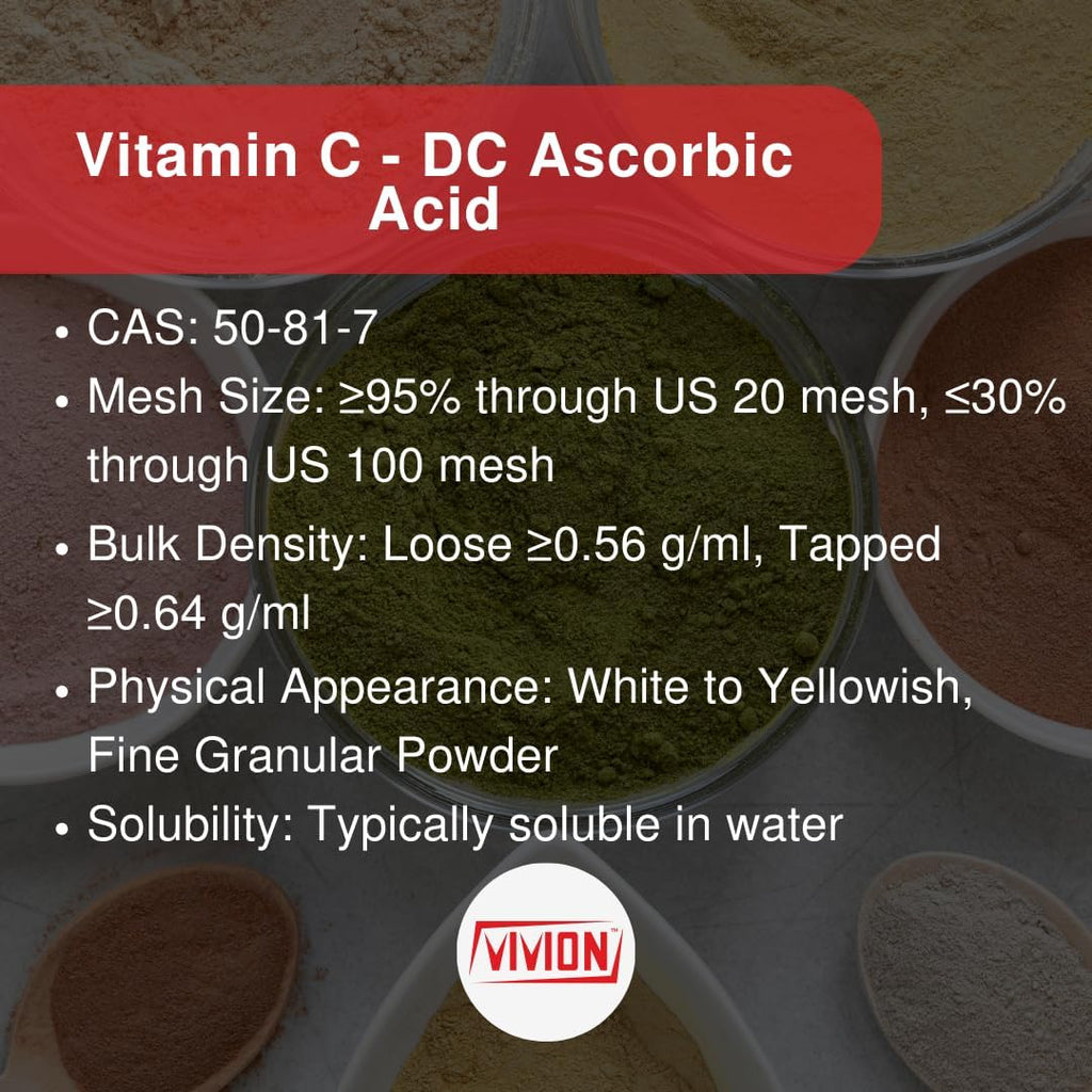 Vivion Vitamina C DC Powder - 5 kg (11 lb) - Ácido Ascórbico y HPMC para Compresión Directa