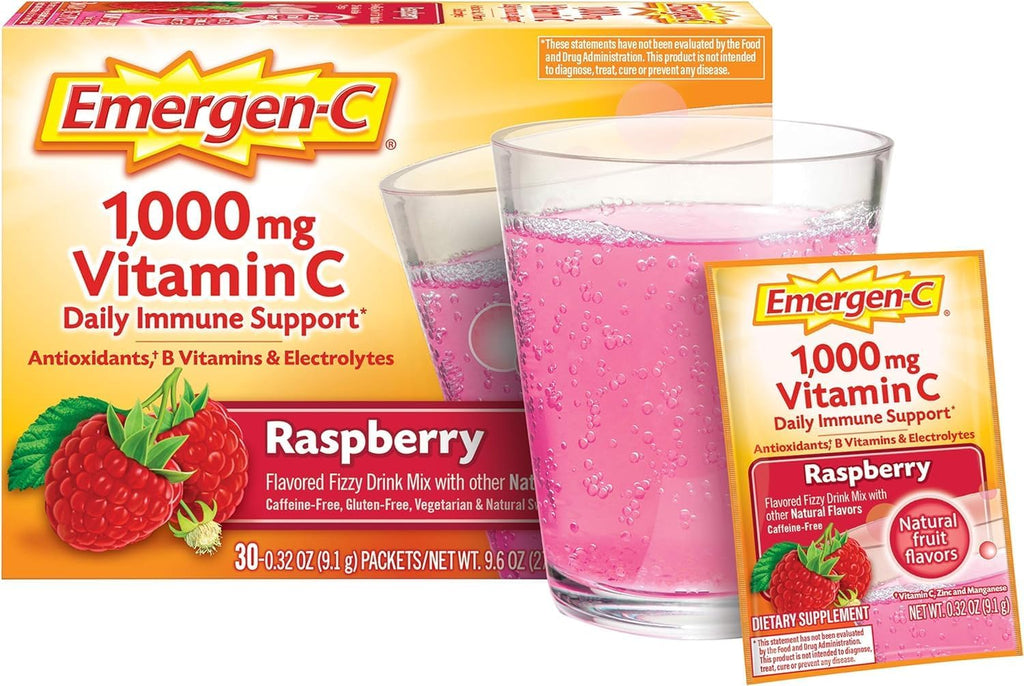 Emergen-C 1000mg Vitamina C en Polvo - Sabor Frambuesa - 30 sobres
