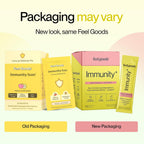 Feel Goods Immunity+ - Mezcla de apoyo inmunológico con vitamina C, hierbas orgánicas y adaptógenos - 15 sobres sabor Limonada de Melocotón
