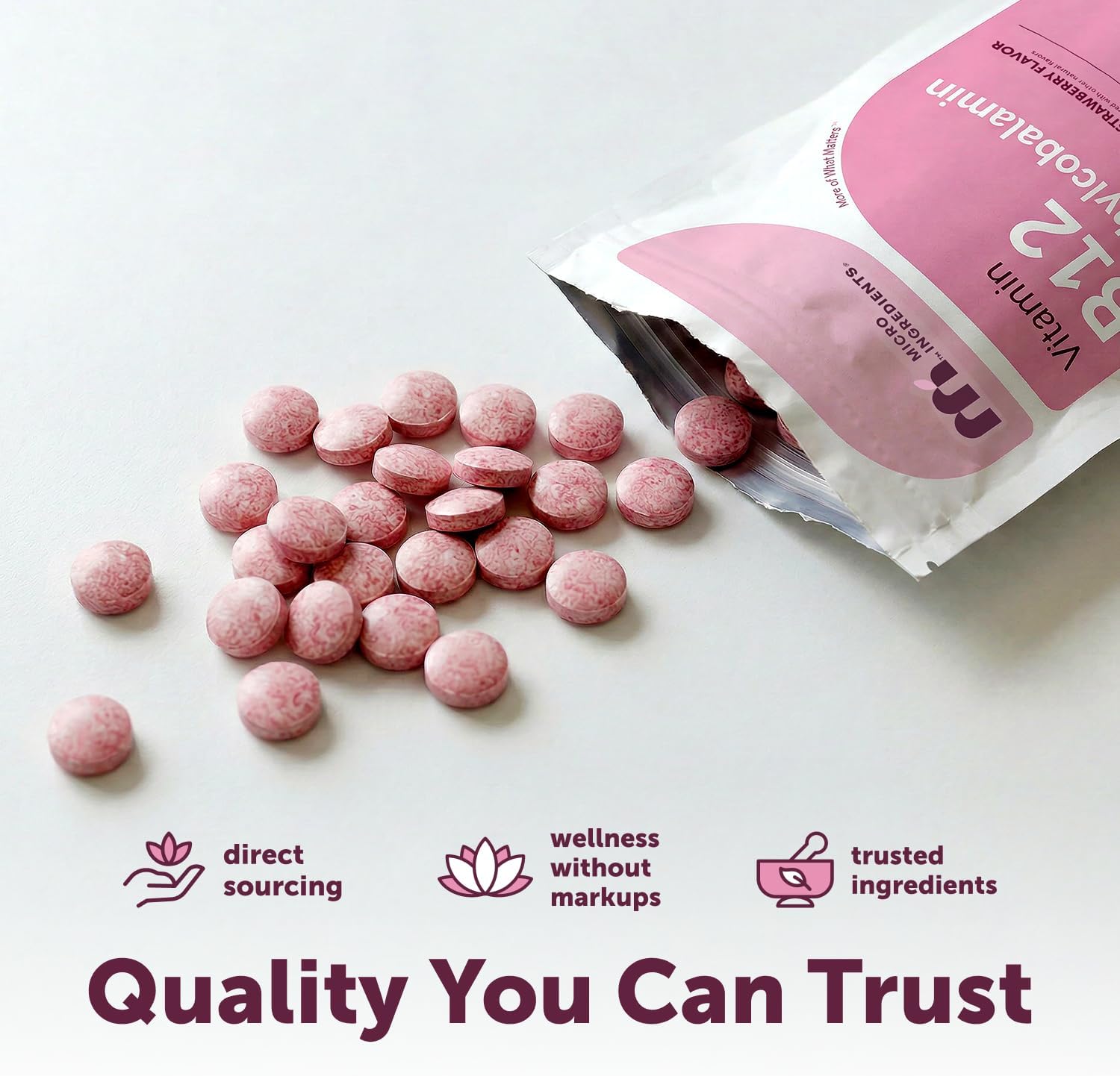 Micro Ingredients Vitamina B12 5000 mcg Metilcobalamina – 240 Comprimidos Masticables Sabor Fresa