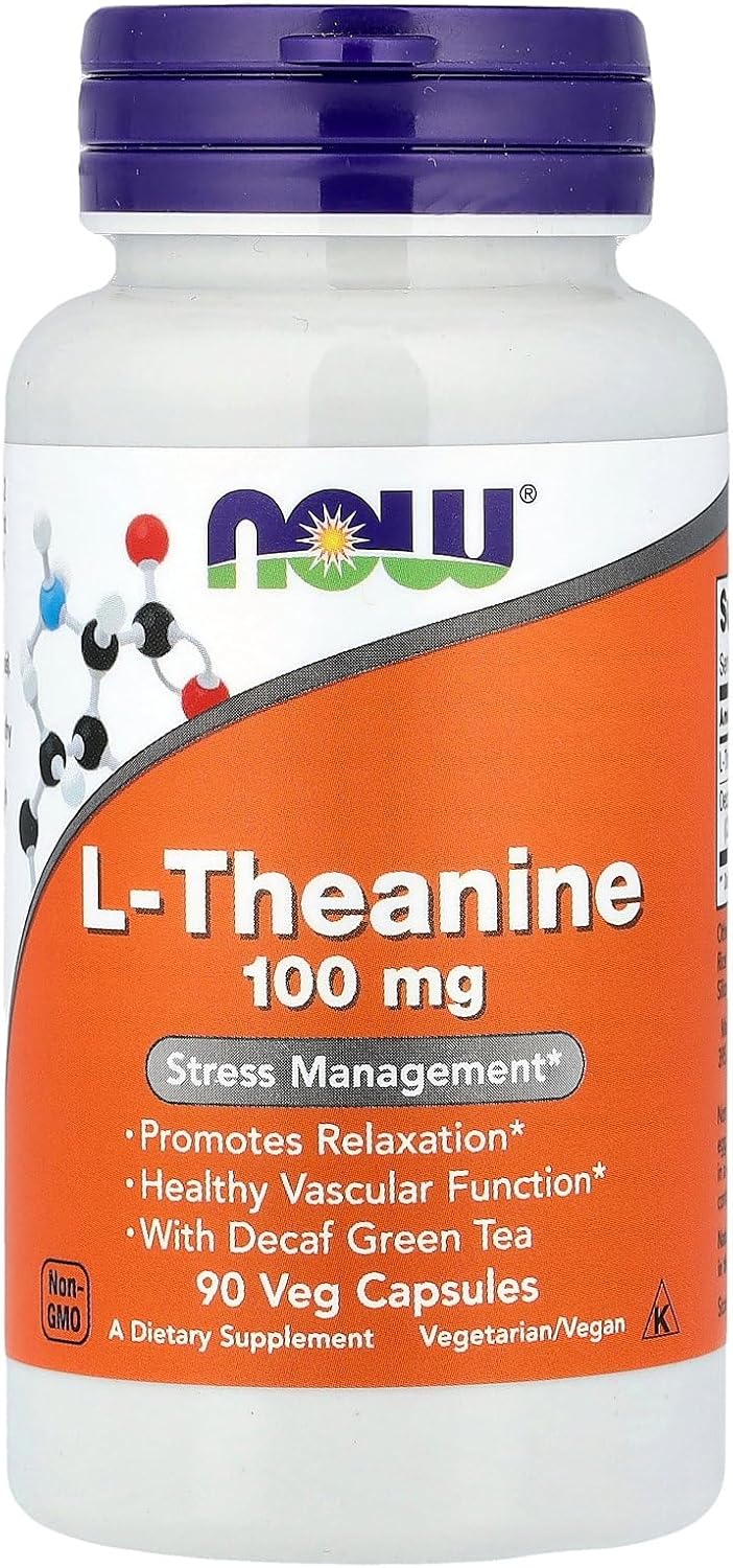 NOW Foods L-Teanina 100 mg, 90 cápsulas (Pack de 3)