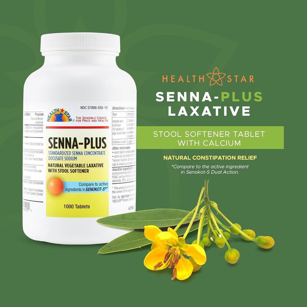 Health Star Senna Plus Laxante y Ablandador de Heces, 1000 Comprimidos
