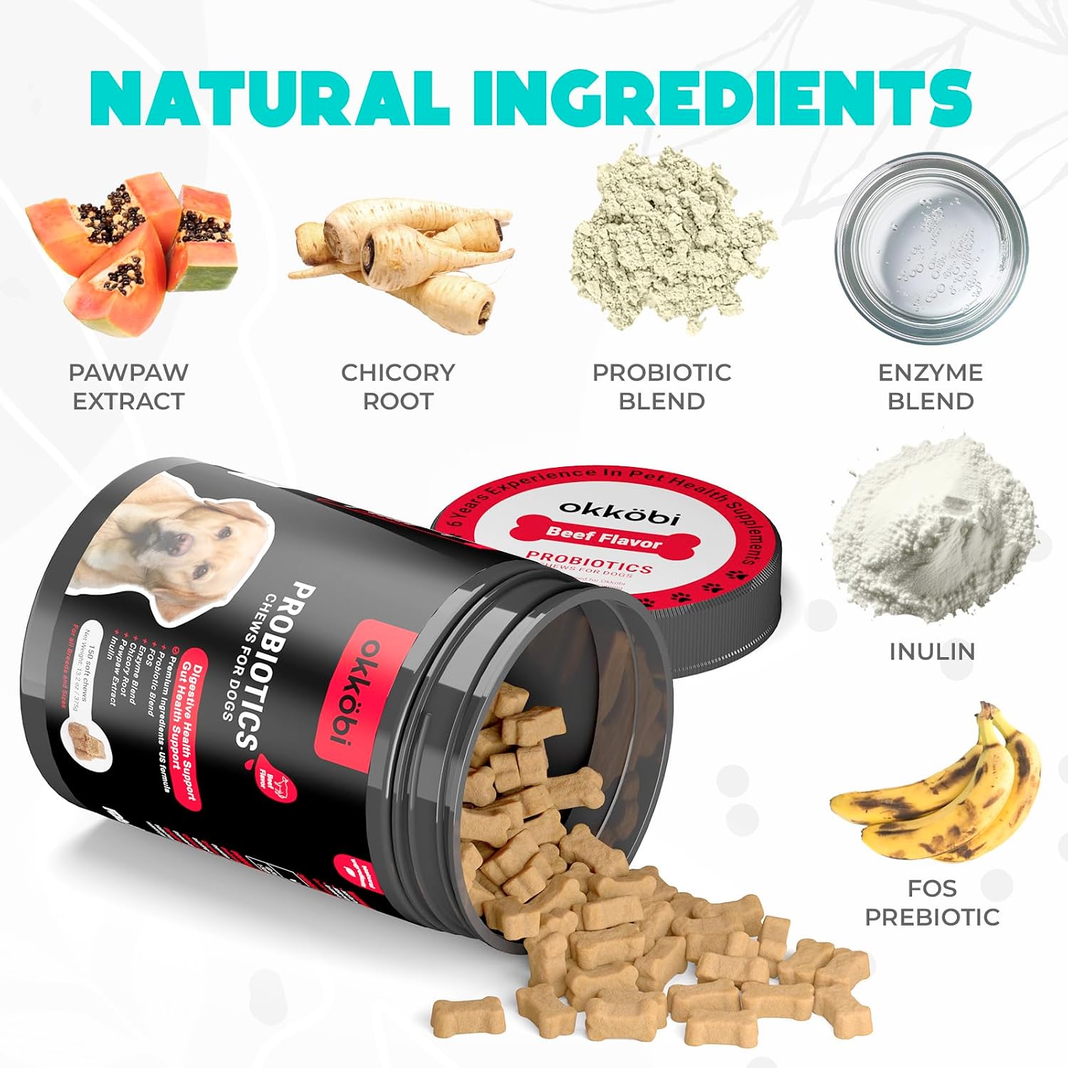 Probióticos para Perros Masticables 150 uds. - Apoyo Digestivo y Salud Intestinal - Fórmula Aprobada por Veterinarios - Sabor Ternera